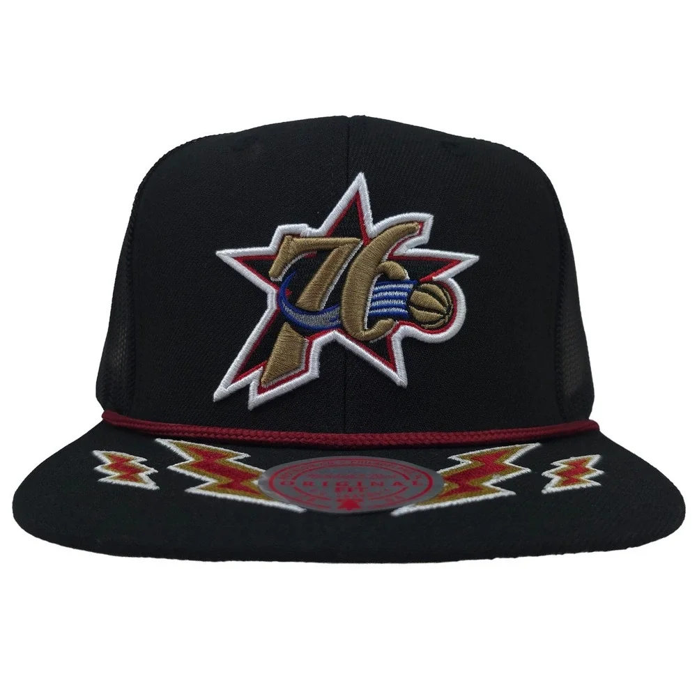 Phila 76ers Mitchell & Ness NBA Trucker Hat Cap 3D Logo Lightning Bill Roped NWT